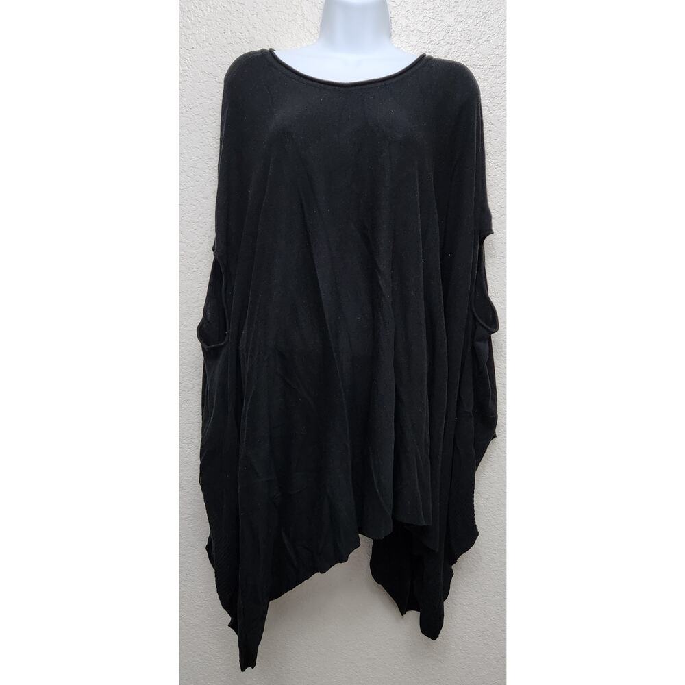 Cato Black Round Neck Poncho Sweater One Size Flowy Shark Bite Hem Soft